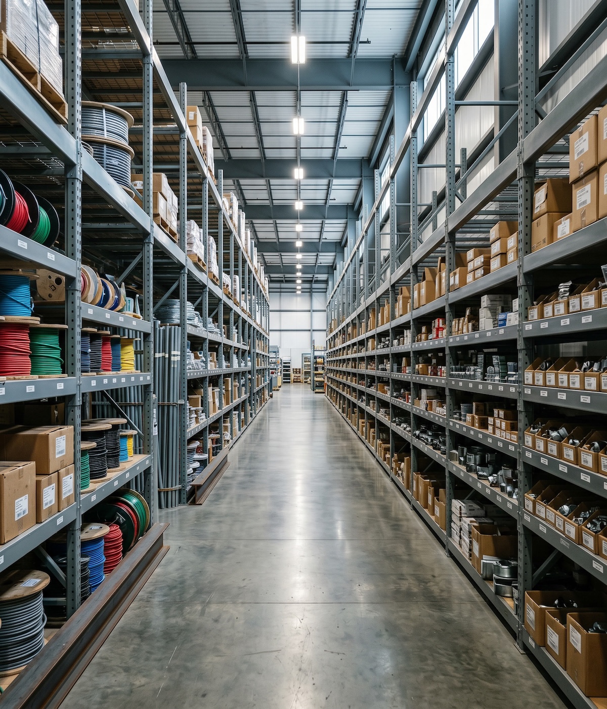 Electrical and industrial supply warehouse aisle